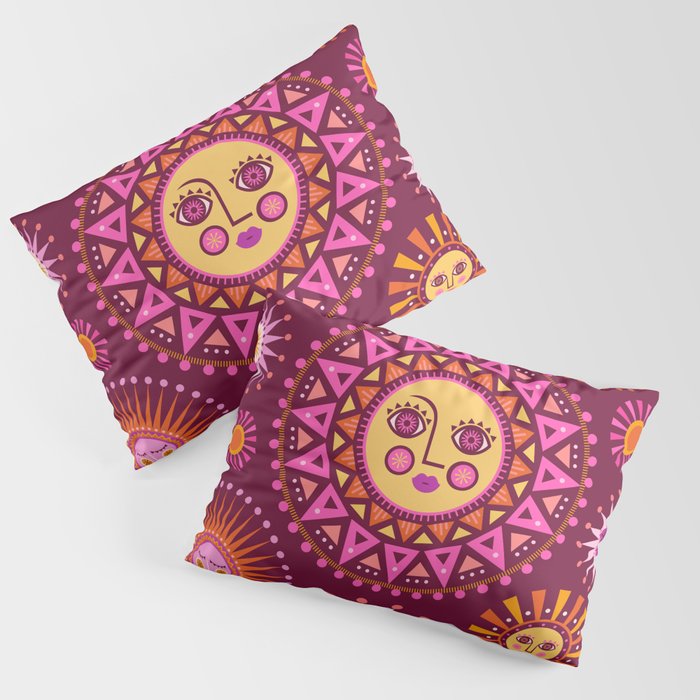 Retro Sun Faces - Pink and Magenta Pillow Sham Gallery Image 3