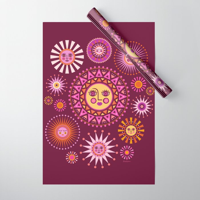 Retro Sun Faces - Pink and Magenta Wrapping Paper Gallery Image 1