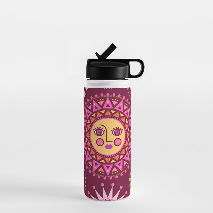 Retro Sun Faces - Pink and Magenta Water Bottle Gallery Image 1
