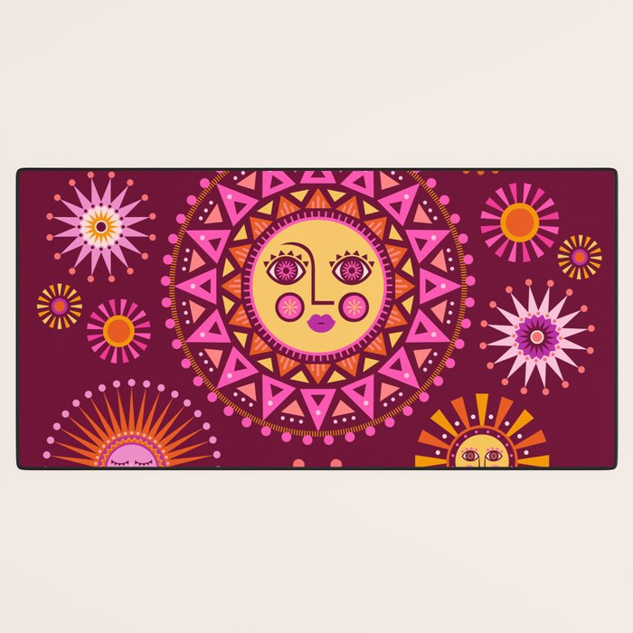 Retro Sun Faces - Pink and Magenta Desk Mat Gallery Image 3