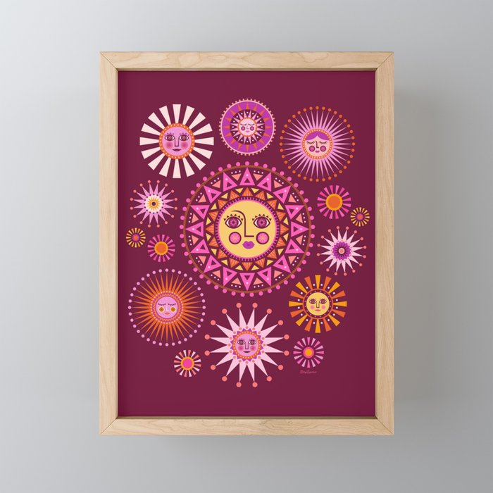 Retro Sun Faces - Pink and Magenta Mini Art Print Gallery Image 1