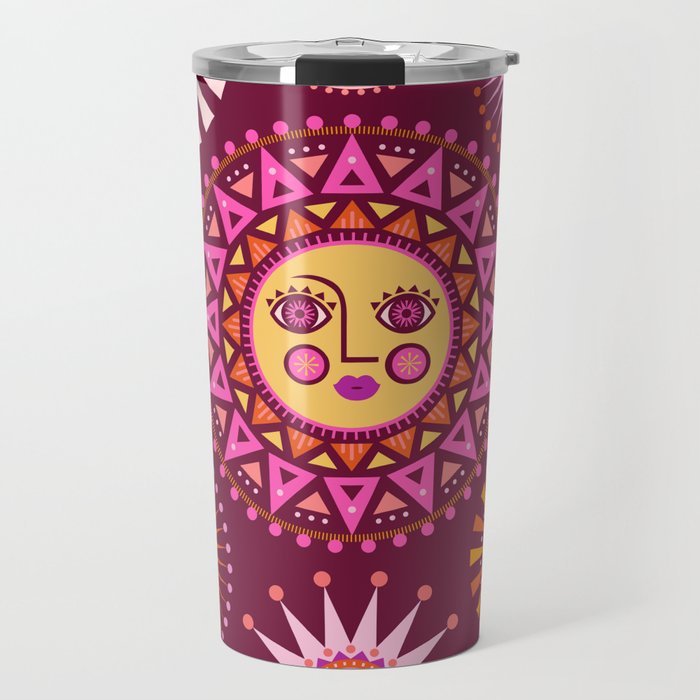 Retro Sun Faces - Pink and Magenta Travel Mug Gallery Image 1