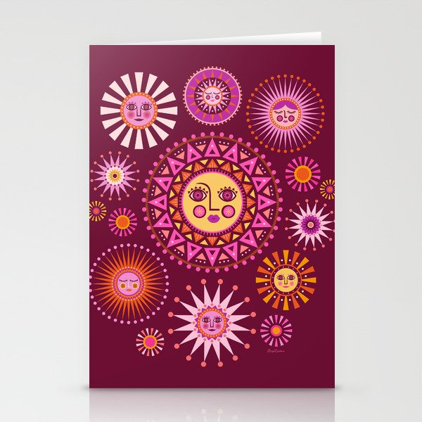 Retro Sun Faces - Pink and Magenta Stationery Card Gallery Image 2