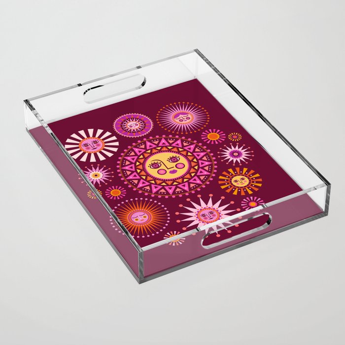 Retro Sun Faces - Pink and Magenta Acrylic Tray Gallery Image 1