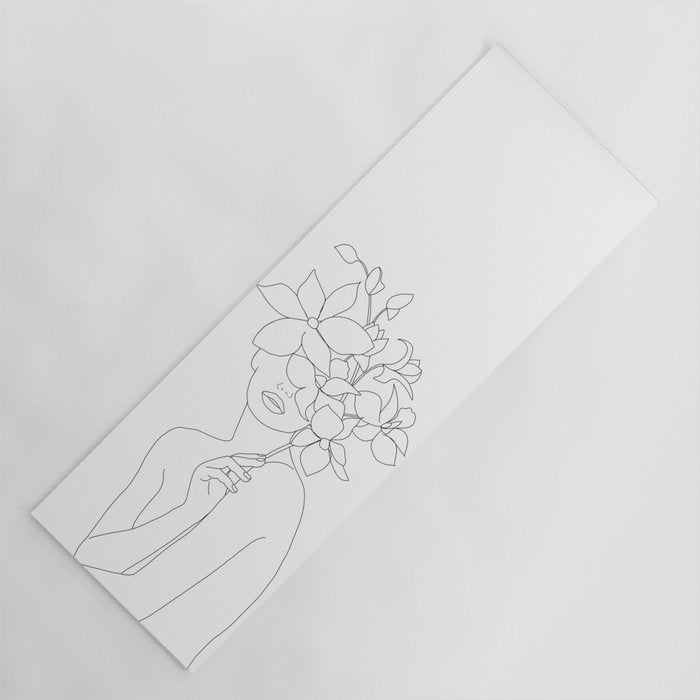 Minimal Line Art Woman with Orchids Yoga Mat Gallery Image 1