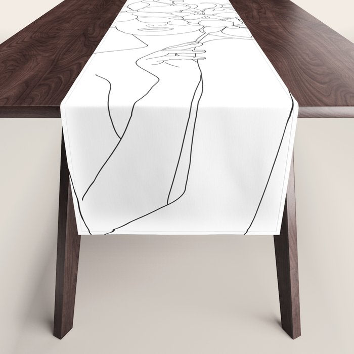 Minimal Line Art Woman with Orchids Table Runner Gallery Image 1