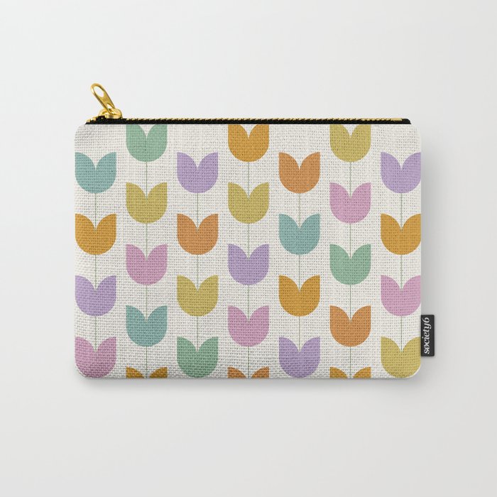 Spring Tulips X Rainbow Mid Century Flowers Carry All Pouch Gallery Image 1