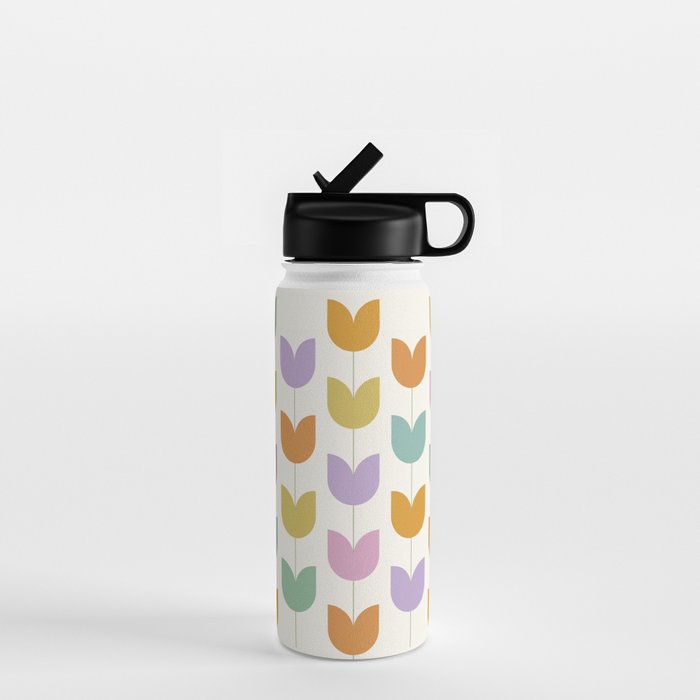 Spring Tulips X Rainbow Mid Century Flowers Water Bottle Gallery Image 1