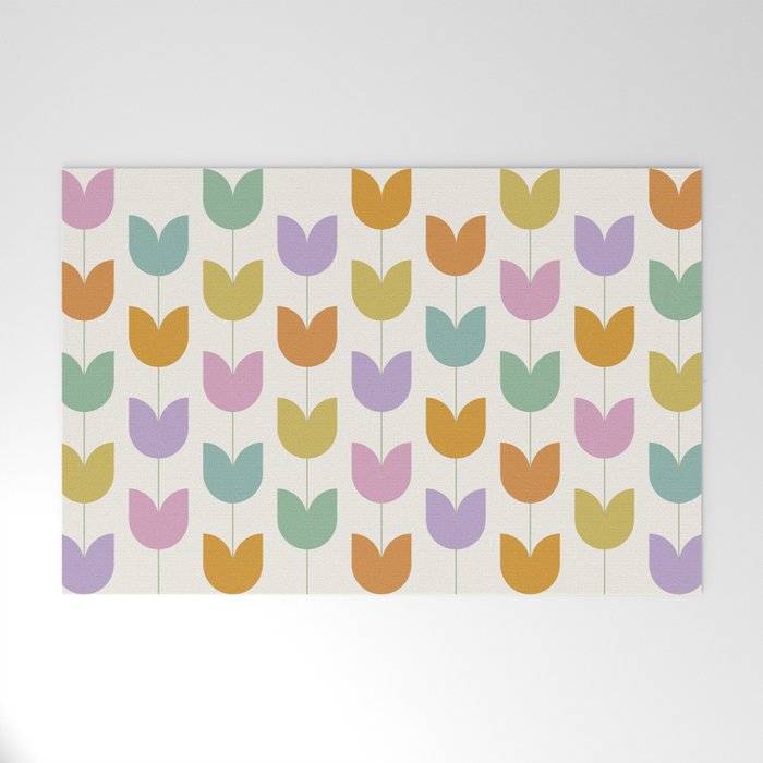 Spring Tulips X Rainbow Mid Century Flowers Welcome Mat Gallery Image 1