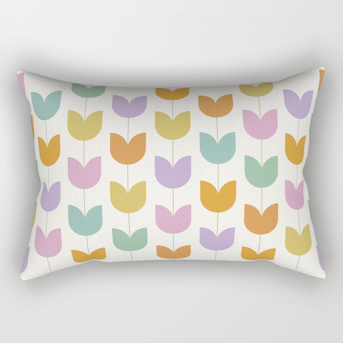 Spring Tulips X Rainbow Mid Century Flowers Rectangular Pillow Gallery Image 1