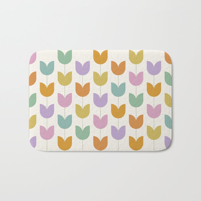 Spring Tulips X Rainbow Mid Century Flowers Bath Mat Gallery Image 1
