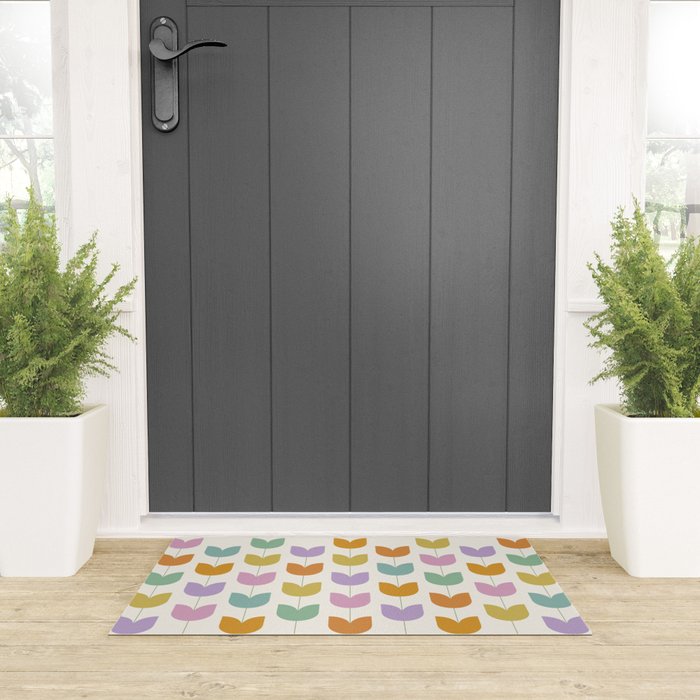 Spring Tulips X Rainbow Mid Century Flowers Welcome Mat Gallery Image 3