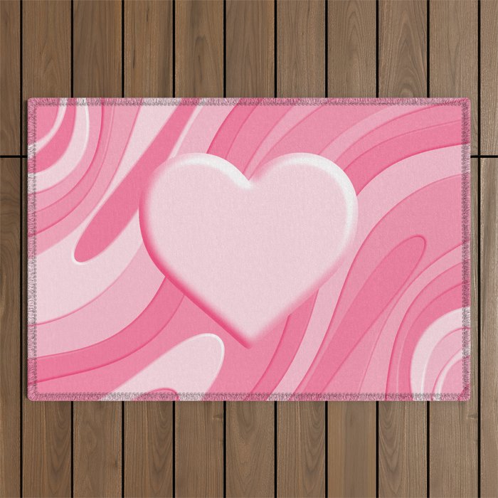 Trippy Heart Pink Retro Pop Abstract Plastic Print Pattern Outdoor Rug Gallery Image 1