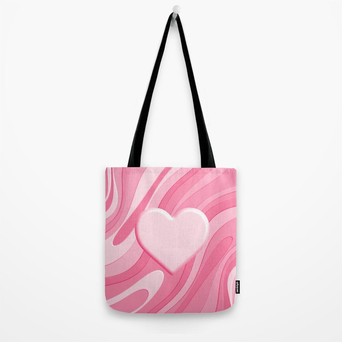 Trippy Heart Pink Retro Pop Abstract Plastic Print Pattern Tote Bag Gallery Image 2