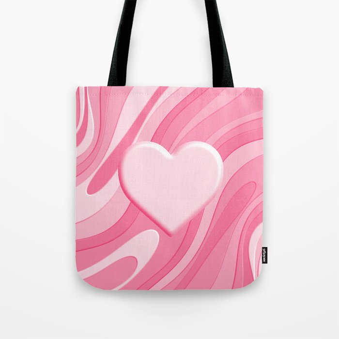 Trippy Heart Pink Retro Pop Abstract Plastic Print Pattern Tote Bag Gallery Image 1