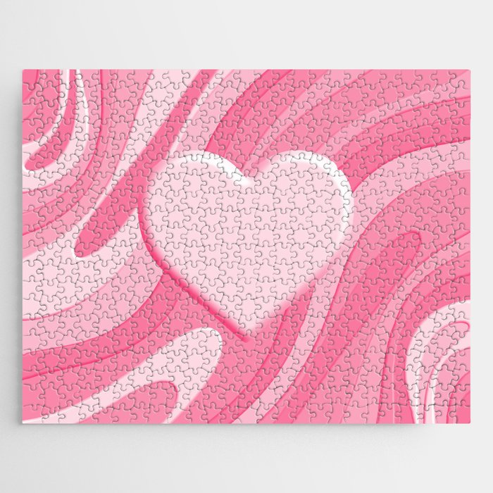 Trippy Heart Pink Retro Pop Abstract Plastic Print Pattern Jigsaw Puzzle Gallery Image 1