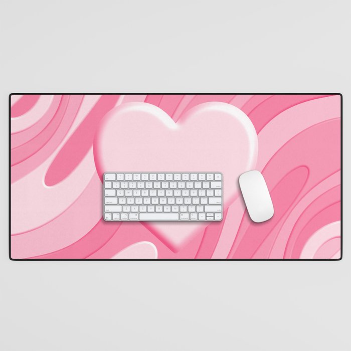 Trippy Heart Pink Retro Pop Abstract Plastic Print Pattern Desk Mat Gallery Image 1