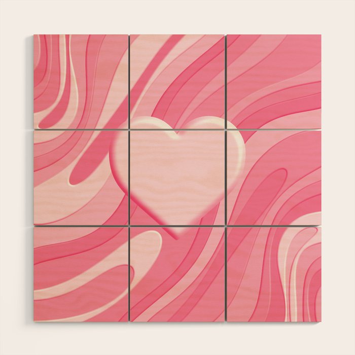 Trippy Heart Pink Retro Pop Abstract Plastic Print Pattern Wood Wall Art Gallery Image 1