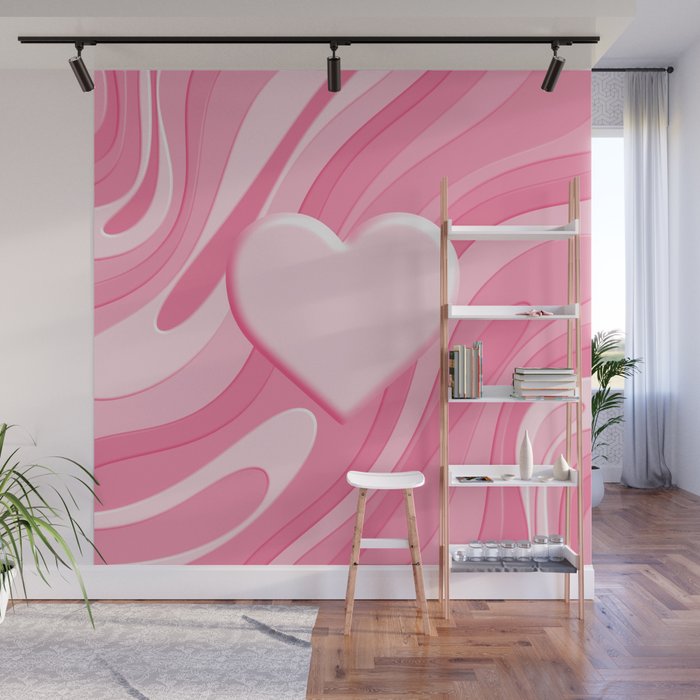 Trippy Heart Pink Retro Pop Abstract Plastic Print Pattern Wall Mural Gallery Image 1