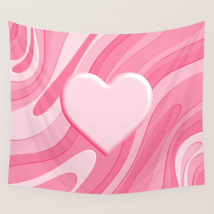 Trippy Heart Pink Retro Pop Abstract Plastic Print Pattern Wall Tapestry Gallery Image 1