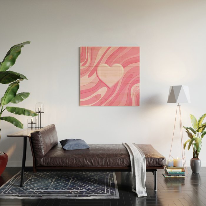 Trippy Heart Pink Retro Pop Abstract Plastic Print Pattern Wood Wall Art Gallery Image 2