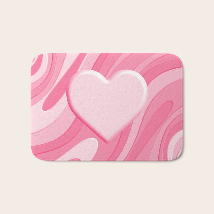 Trippy Heart Pink Retro Pop Abstract Plastic Print Pattern Bath Mat Gallery Image 1