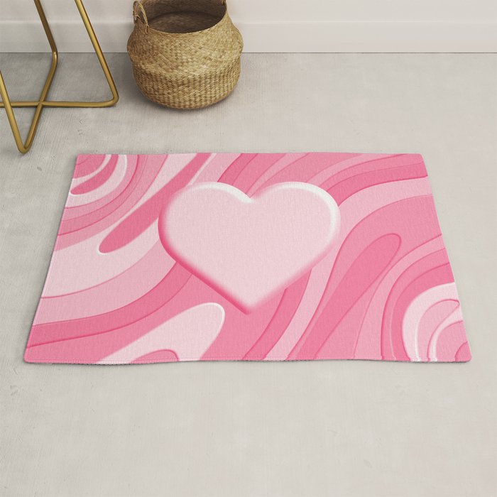 Trippy Heart Pink Retro Pop Abstract Plastic Print Pattern Rug Gallery Image 1