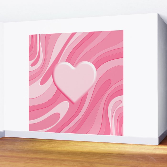 Trippy Heart Pink Retro Pop Abstract Plastic Print Pattern Wall Mural Gallery Image 2