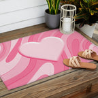 Trippy Heart Pink Retro Pop Abstract Plastic Print Pattern Outdoor Rug Gallery Image 2