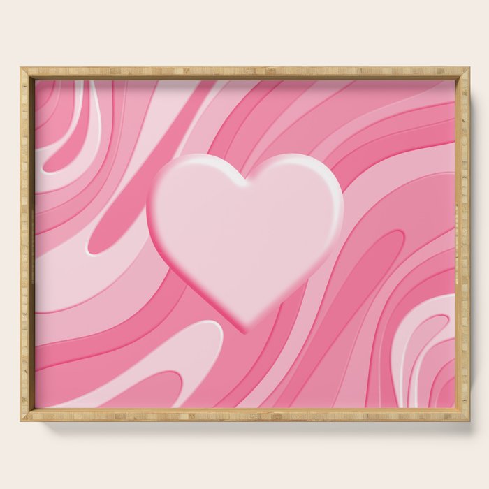 Trippy Heart Pink Retro Pop Abstract Plastic Print Pattern Serving Tray Gallery Image 1
