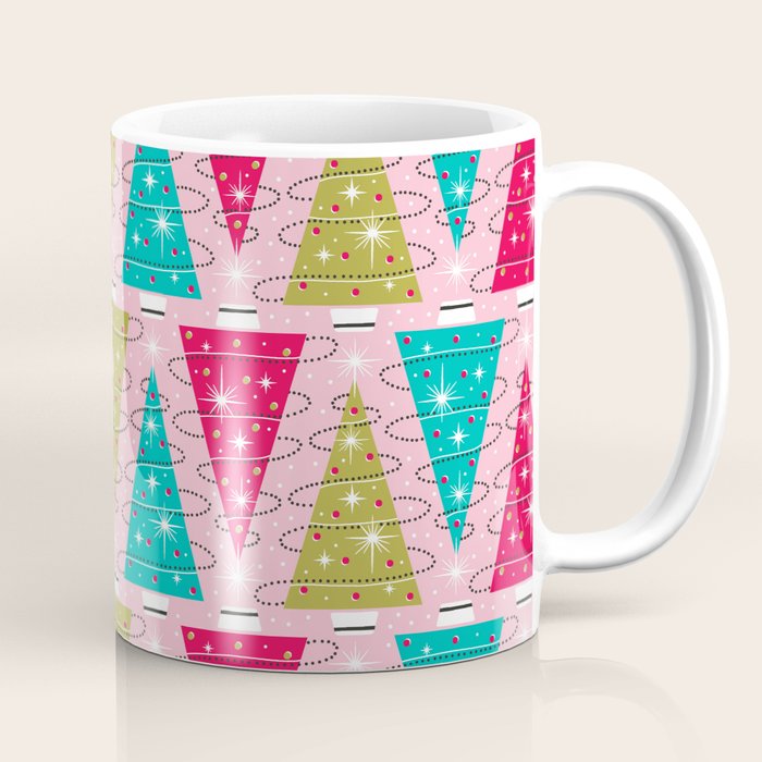 Christmas Tree Trimming Party Pink Coffee Mug Gallery Image 1