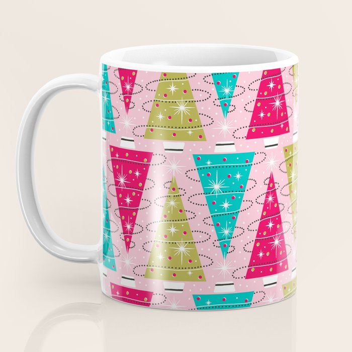 Christmas Tree Trimming Party Pink Coffee Mug Gallery Image 3