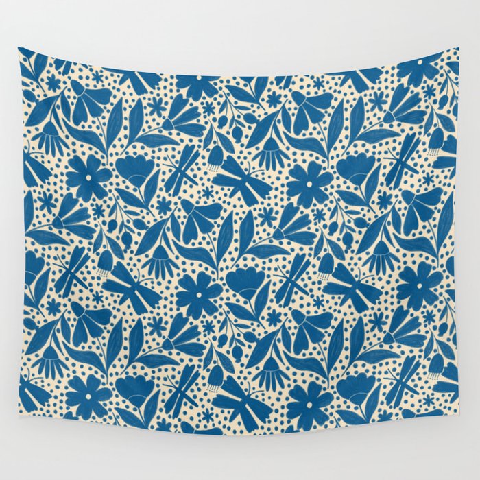 Blue Floral Wall Tapestry Gallery Image 4