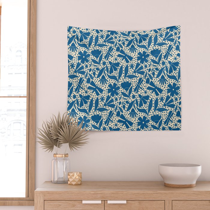 Blue Floral Wall Tapestry Gallery Image 2