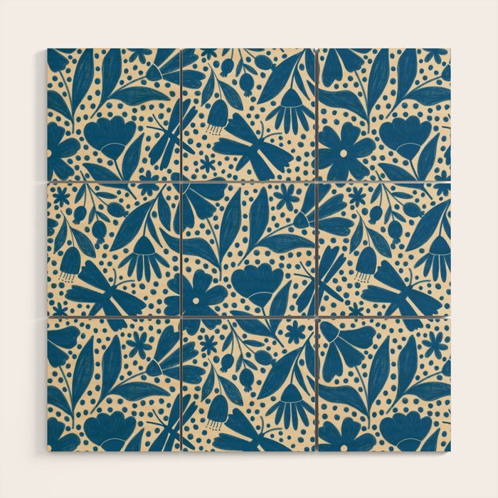 Blue Floral Wood Wall Art Gallery Image 1