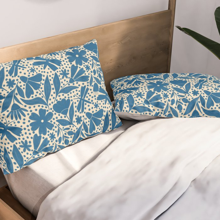 Blue Floral Pillow Sham Gallery Image 2
