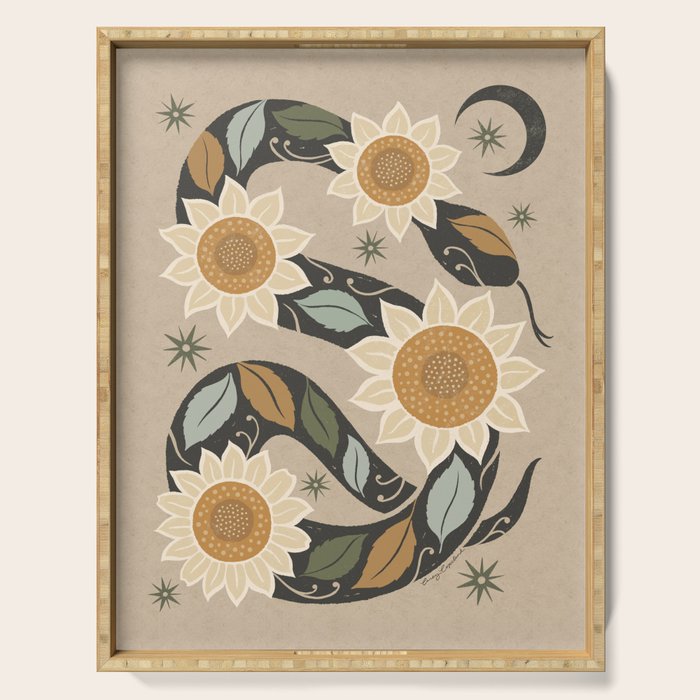 Snake and Sunflowers - Harvest Colors Serving Tray Gallery Image 1