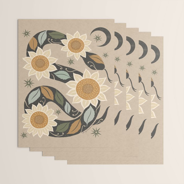 Snake and Sunflowers - Harvest Colors Wrapping Paper Gallery Image 3