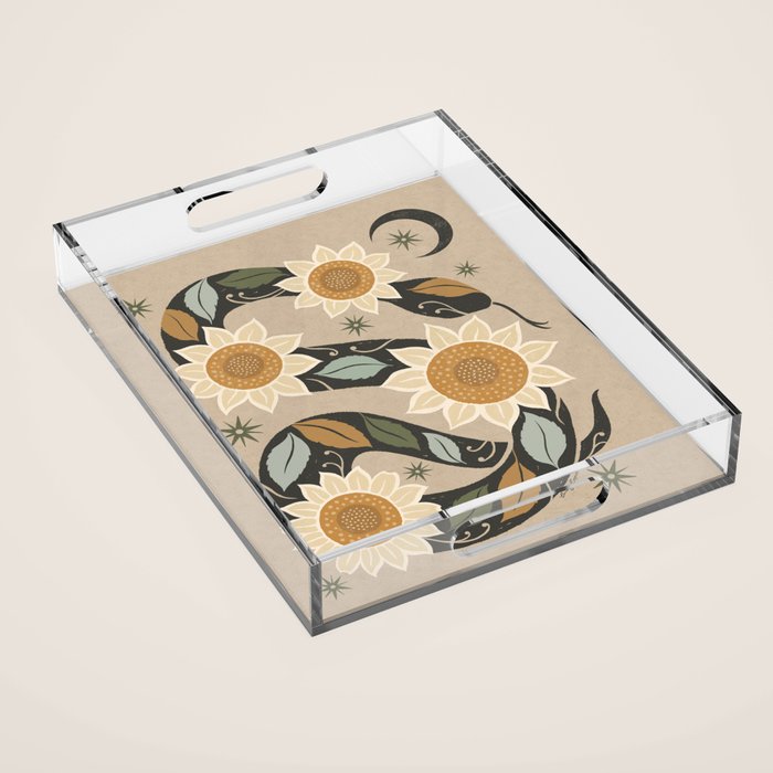 Snake and Sunflowers - Harvest Colors Acrylic Tray Gallery Image 1
