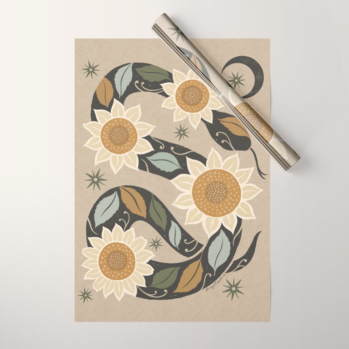 Snake and Sunflowers - Harvest Colors Wrapping Paper Gallery Image 1