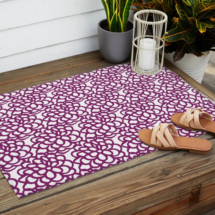 dahlia: purple floral pattern Outdoor Rug Gallery Image 2