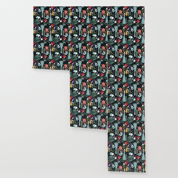 Go veggie // black background sage green mint goldenrod yellow coral and purple beet vegetables Wallpaper Gallery Image 3