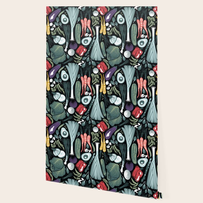 Go veggie // black background sage green mint goldenrod yellow coral and purple beet vegetables Wallpaper Gallery Image 2