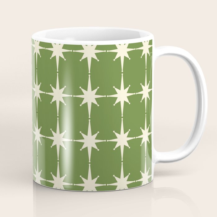 Mid Century Modern Atomic Starburst Grid Retro Christmas Green and Cream Coffee Mug Gallery Image 1