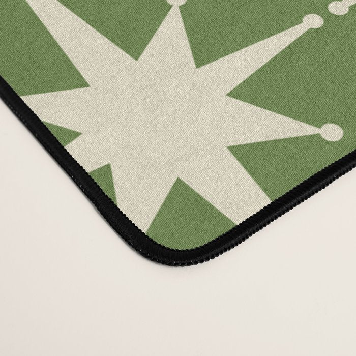 Mid Century Modern Atomic Starburst Grid Retro Christmas Green and Cream Desk Mat Gallery Image 4