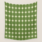 Mid Century Modern Atomic Starburst Grid Retro Christmas Green and Cream Wall Tapestry Gallery Image 4