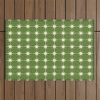 Mid Century Modern Atomic Starburst Grid Retro Christmas Green and Cream Outdoor Rug Gallery Image 1