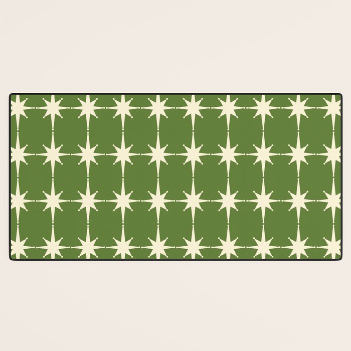 Mid Century Modern Atomic Starburst Grid Retro Christmas Green and Cream Desk Mat Gallery Image 3