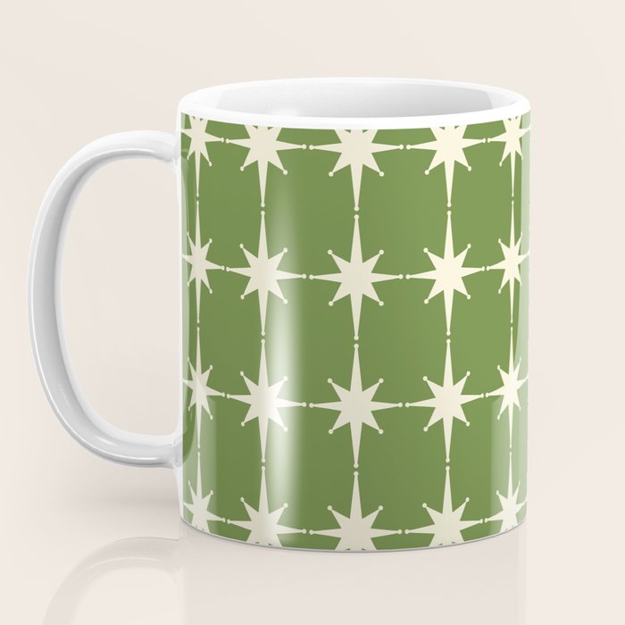 Mid Century Modern Atomic Starburst Grid Retro Christmas Green and Cream Coffee Mug Gallery Image 3