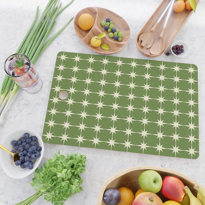 Mid Century Modern Atomic Starburst Grid Retro Christmas Green and Cream Cutting Board Gallery Image 2